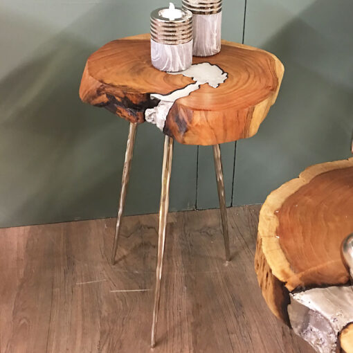 Celeste Acacia Wood End Table With Aluminium Infill