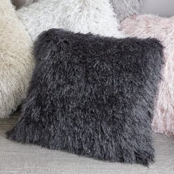 Filled Glittered Charcoal Shaggy Cushion 45x45cm