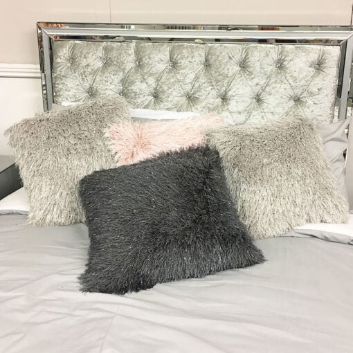 Filled Glittered Charcoal Shaggy Cushion 45x45cm