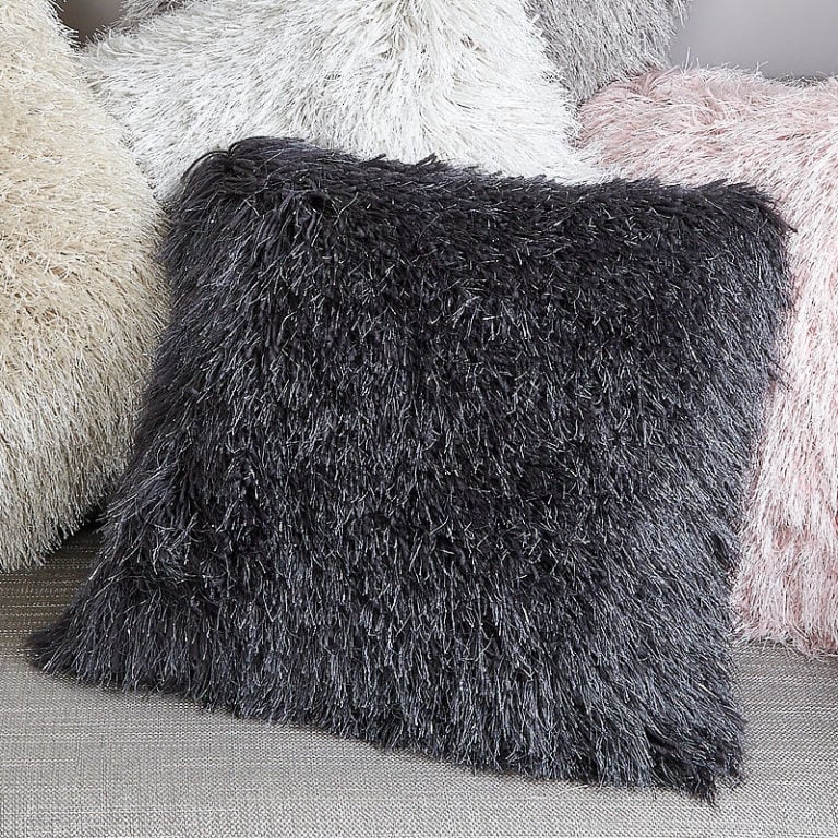 Filled Glittered Charcoal Shaggy Cushion 45x45cm | Picture Perfect Home