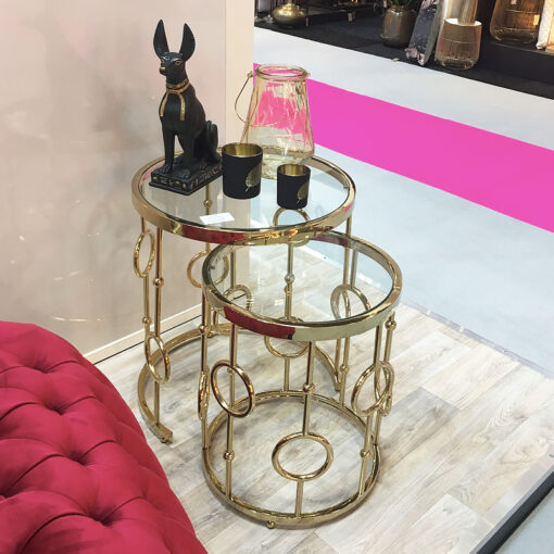 Fiorella Gold Nest Of Two Tables With Tempered Glass Top