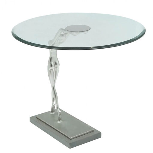 Florence End Table With A Figurine Holding A Floating Glass Table Top