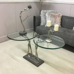 Florence Small End Table With A Figurine Holding A Floating Glass Top