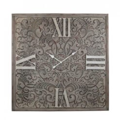Giant Antique Brown Metal Wall Clock With A Raised Filigree Pattern