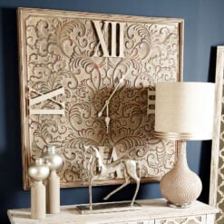 Giant Antique Brown Metal Wall Clock With A Raised Filigree Pattern