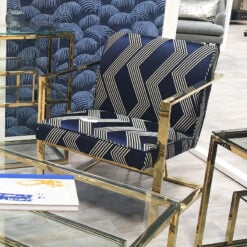 Hailey Blue Woven Fabric Gold Frame Chair Unique Seat Armchair