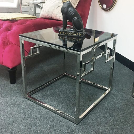 Idabelle Chrome And Tempered Glass End Side Lamp Table