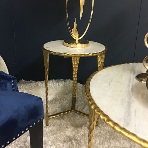 Kingston Hammered Gold And Marble End Side Table
