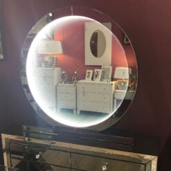 Large Smoked Mirror Round Table Lamp With Infinity Lights