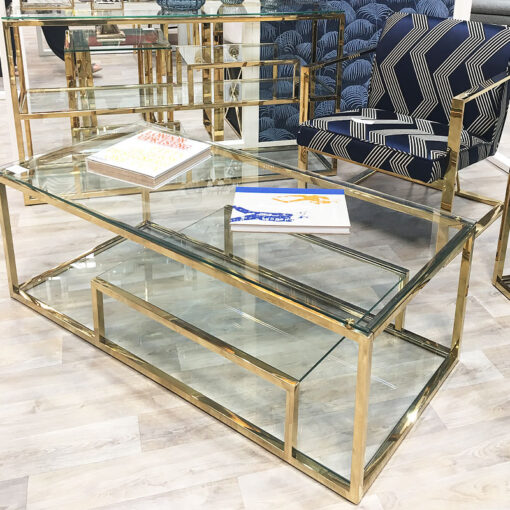 Lucia Gold Glass Multi Shelf Coffee Table