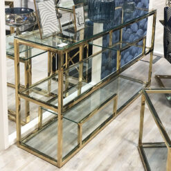 Lucia Gold Glass Multi Shelf Shelving Console Hall Display Table