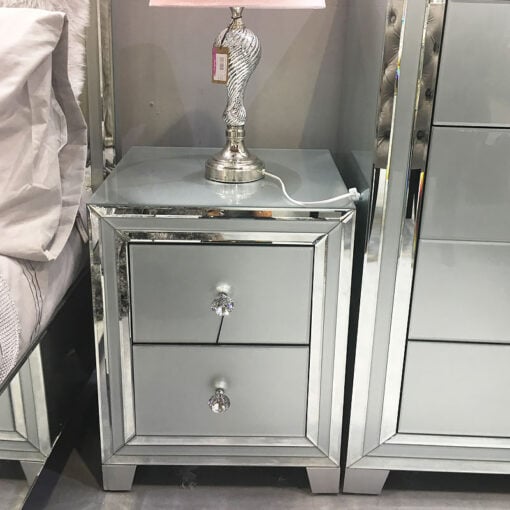 Madison Grey Glass 2 Drawer Mirrored Bedside Cabinet