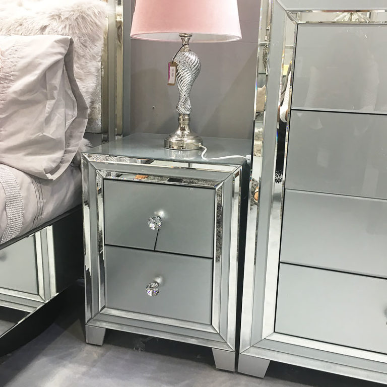 Madison Grey Glass 2 Drawer Mirrored Bedside Cabinet | Picture Perfect Home
