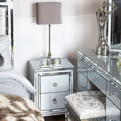 Madison Grey Glass 2 Drawer Mirrored Bedside Cabinet | Picture Perfect Home