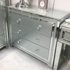 Madison Grey Glass 3 Drawer Mirrored Chest Of Drawers Cabinet