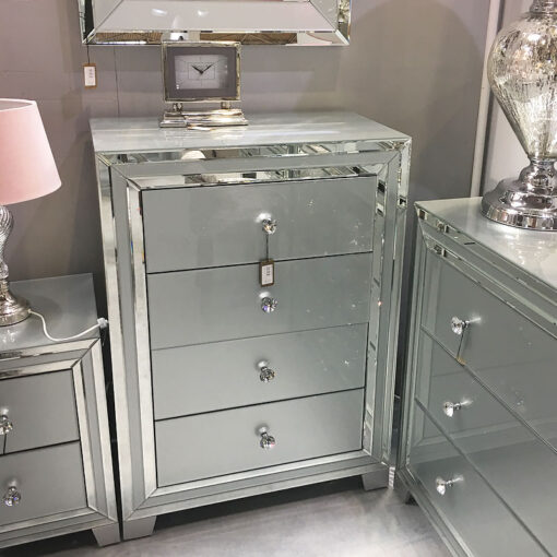 Madison Grey Glass 4 Drawer Mirrored Cabinet Chest of Drawers