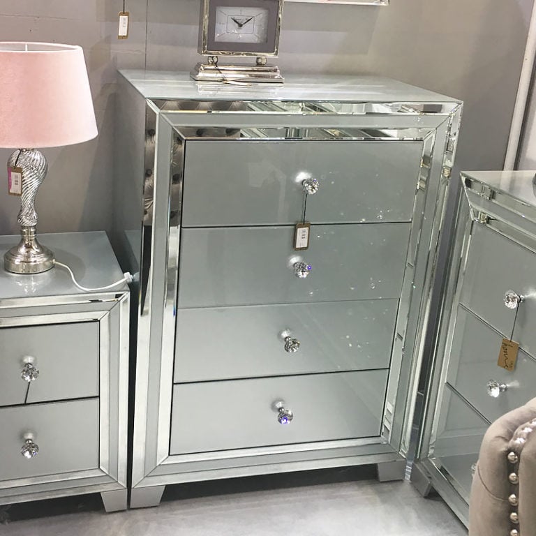 Madison Grey Glass 4 Drawer Mirrored Cabinet Chest Of Drawers Picture   Madison Grey Glass 4 Drawer Mirrored Cabinet Chest Of Drawers 3 768x768 