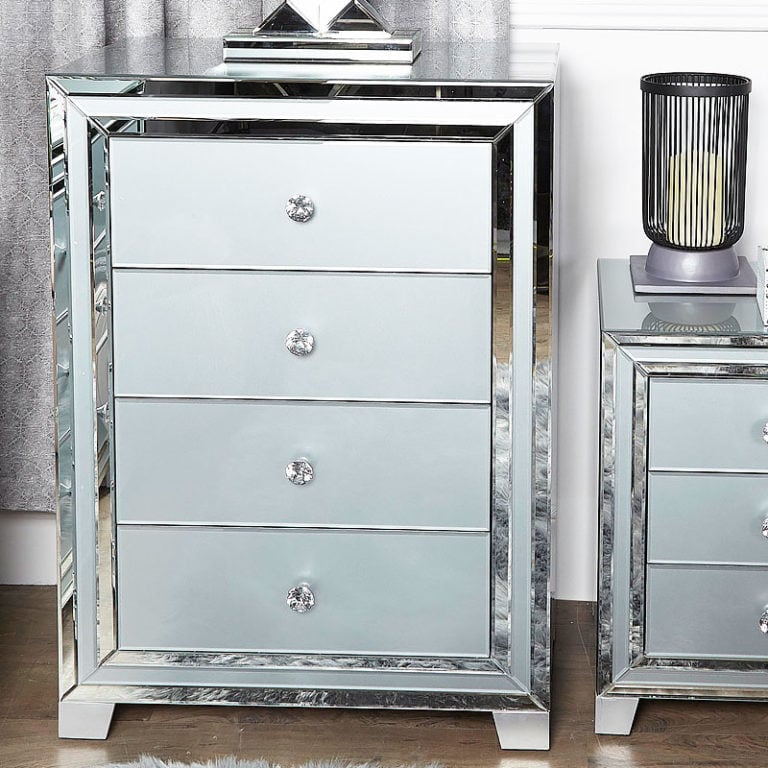 Madison Grey Glass 4 Drawer Mirrored Chest of Drawers Picture