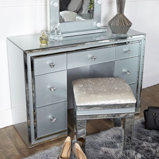 Madison Grey Glass 7 Drawer Mirrored Dressing Table