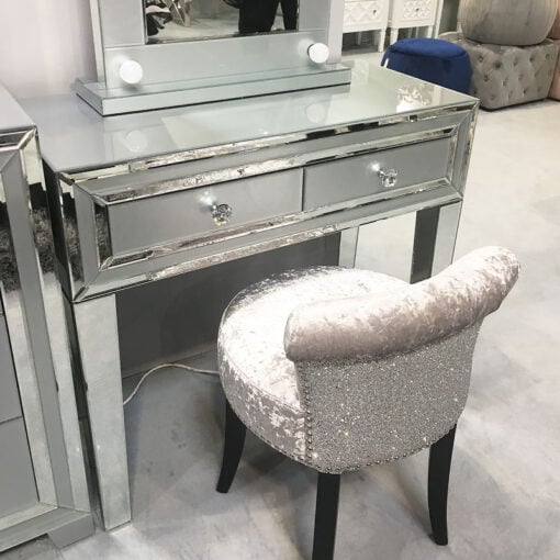Madison Grey Glass Mirrored 2 Drawer Console Table Dressing Table