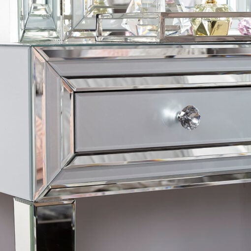 Madison Grey Glass Mirrored 2 Drawer Console Table Dressing Table