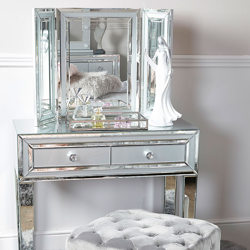 Madison Grey Glass Vanity Tri-Fold Mirror | Picture ...