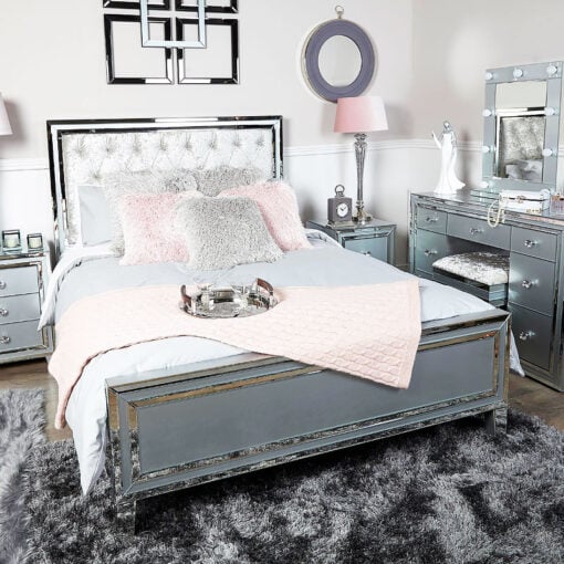 Madison Grey Mirrored King Size Bed Frame