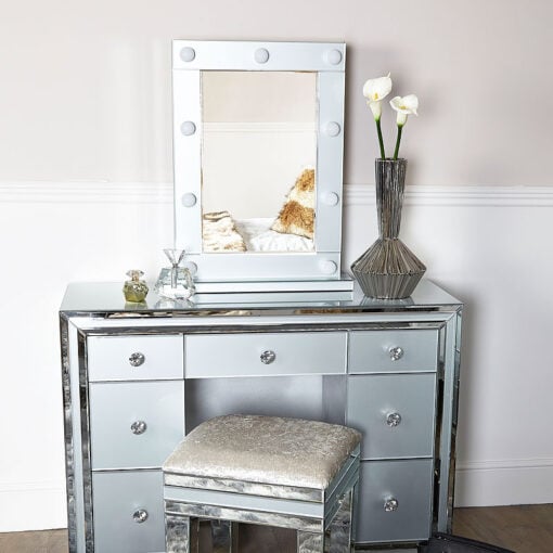 Madison Grey Vanity Mirrored Mirror With 9 Dimmable LED Light Bulbs