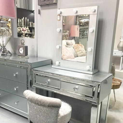 Madison Grey Vanity Mirrored Mirror With 9 Dimmable LED Light Bulbs