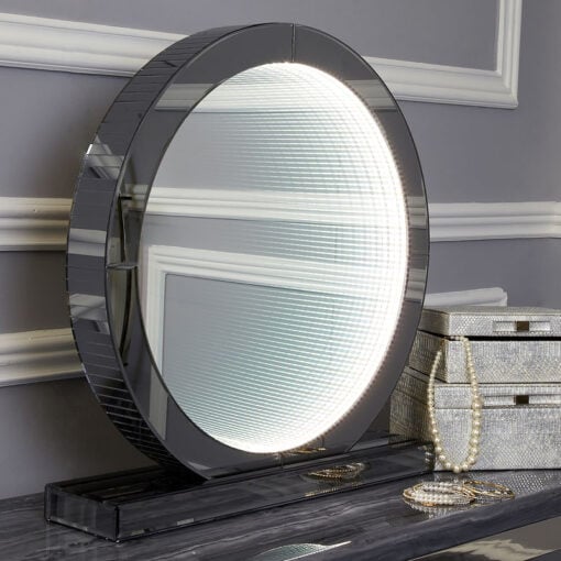 Medium Smoked Mirror Round Table Lamp With Infinity Lights
