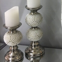 Pearl Swirl Two Ball Candlestick Holder