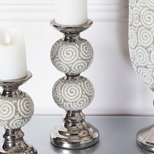 Pearl Swirl Two Ball Candlestick Holder