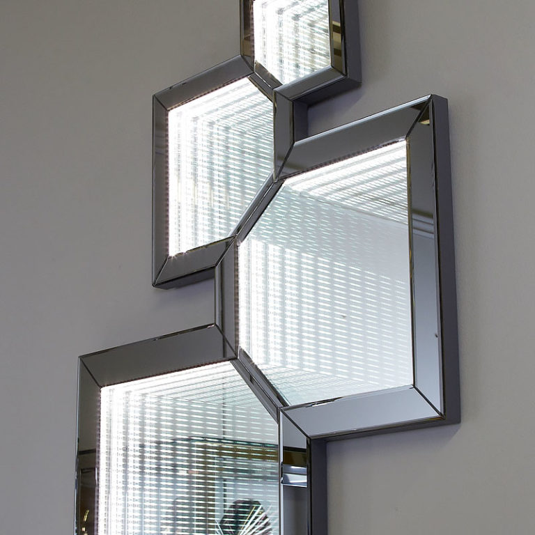 Smoked Mirror Abstract Wall Mirror With Infinity Lights Picture