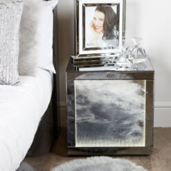 Smoked Mirror End Side Table Bedside Table With Infinity Lights