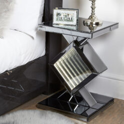 Smoked Mirror Infinity LED Diamond End Side Table Bedside Table