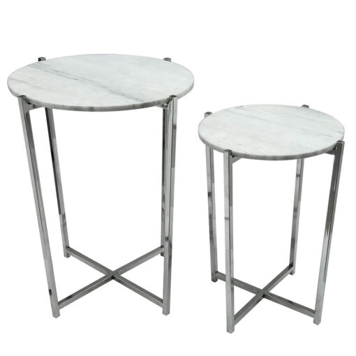 Vivienne Marble Top Set of 2 Nesting Tables With Stainless Steel Frame