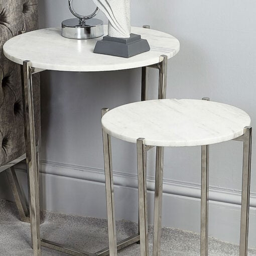Vivienne Marble Top Set of 2 Nesting Tables With Stainless Steel Frame