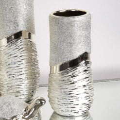 29cm Champagne Cylinder Ceramic Vase With A Ribbed Design