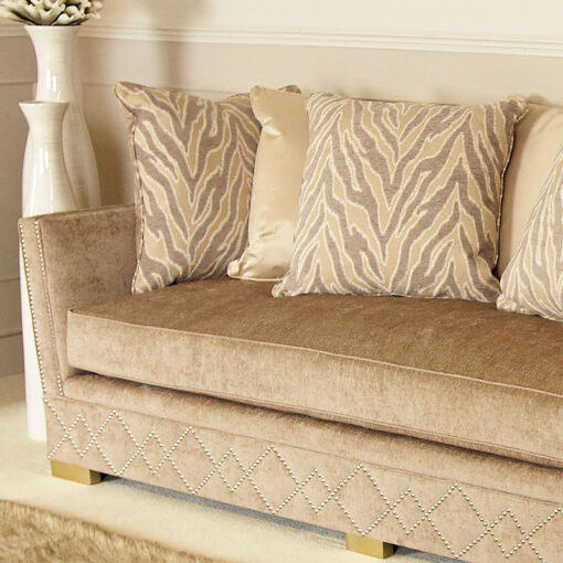 Bijou Handmade Light Taupe Glamour 3 Seat Sofa With Accent Cushions