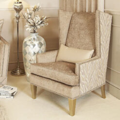 Bijou Handmade Light Taupe Glamour High Back Armchair With A Cushion