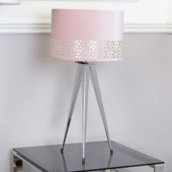 Chrome Hollywood Table Lamp with 13-inch Blush Pink Stencil Shade