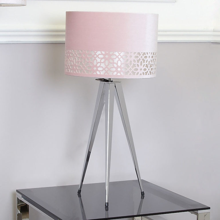 Chrome Hollywood Table Lamp with 13inch Blush Pink Stencil Shade