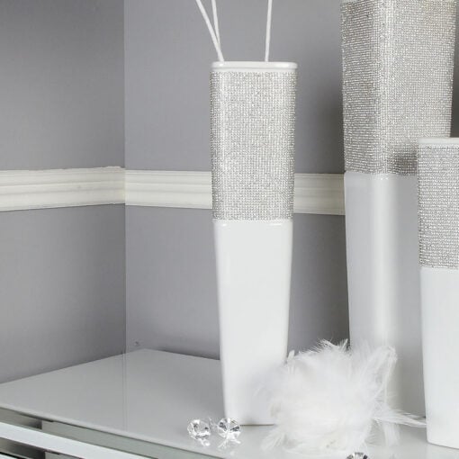 Decorative 50cm White Ceramic & Clear Crystal Decor Vase Pot