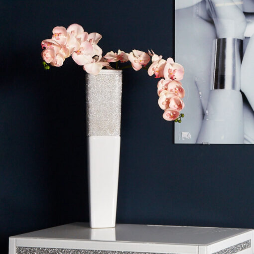 Decorative 60cm White Ceramic & Clear Crystal Decor Vase Pot