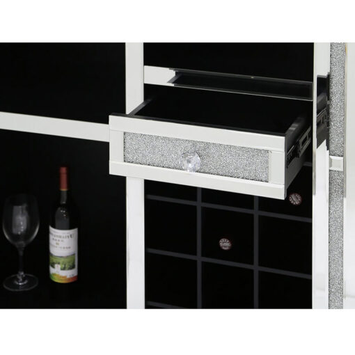 Diamond Glitz Mirrored Wine Bar With Crystal Edging And Wine Storage