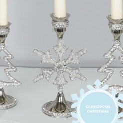 Diamond Glitz Nickel Snowflake Christmas Dinner Candle Holder