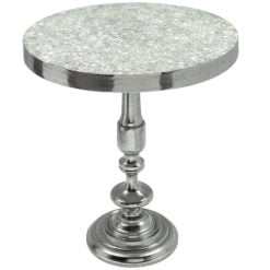 Ella End Table With A Nickel Base And Mosaic Mother Of Pearl Table Top