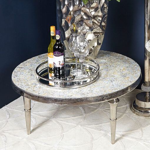 Ella Pearlescent Coffee Table With Nickel Base And Trumpet Style Legs