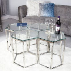 Fleur Hexagon Silver Stainless Steel End Side Table