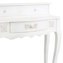 French Vintage Ivory Wooden Dressing Table With Three Drawers